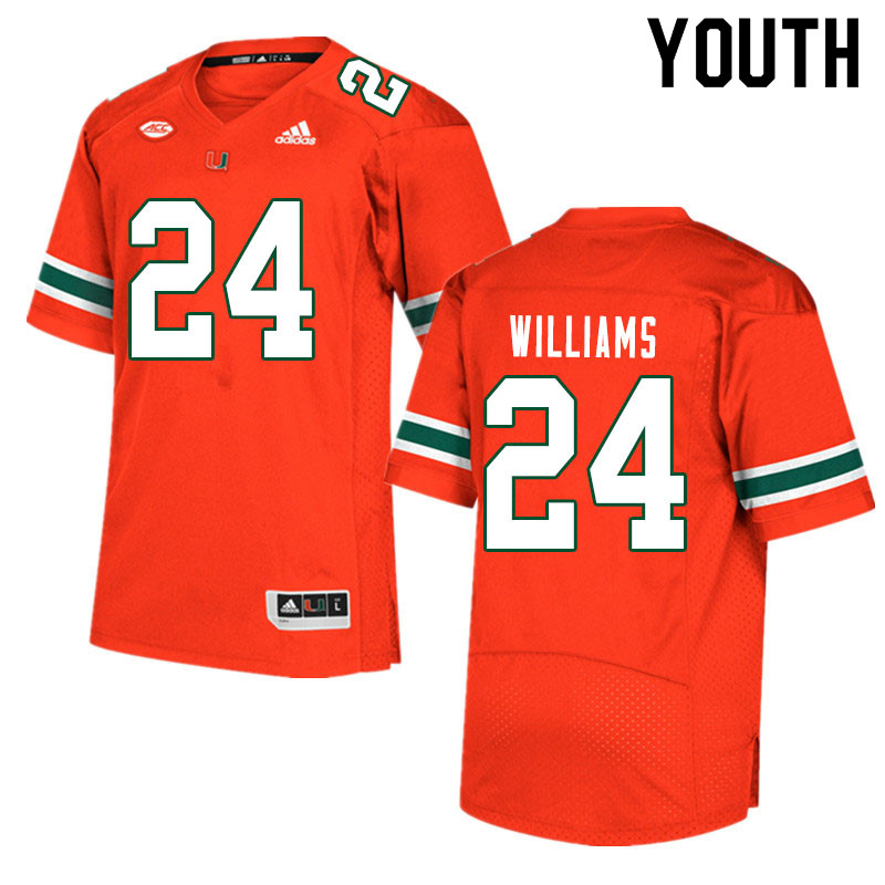 Youth #24 Christian Williams Miami Hurricanes College Football Jerseys Sale-Orange - Click Image to Close